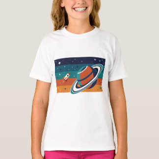Retro-ruimtereisposter met geringde planeet t-shirt
