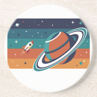 Retro-ruimtereisposter met geringde planeet zandsteen onderzetter
