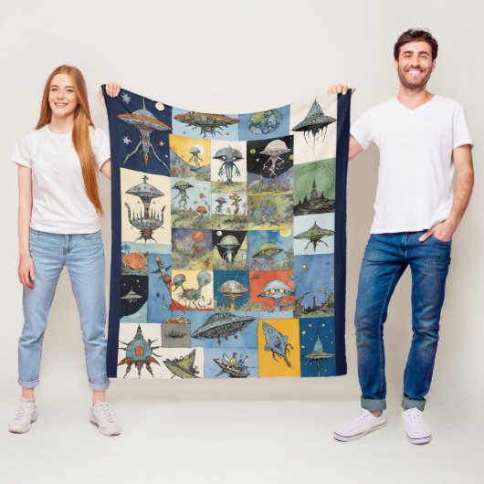 Retro-ruimteschepen en buitenaardse marine fleece deken (In situ)