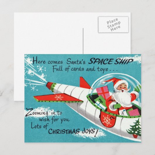 Retro Ruimteschip Santa Christmas Briefkaart (Voorkant / Achterkant)
