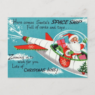 Retro Ruimteschip Santa Christmas Briefkaart