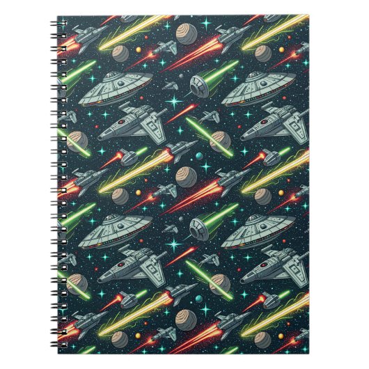Retro Ruimteslag Sci-Fi Ruimteschip Comic Patroon Notitieboek (Voorkant)