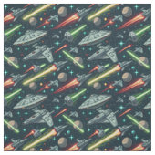 Retro Ruimteslag Sci-Fi Ruimteschip Comic Pattern Stof (Swatch)
