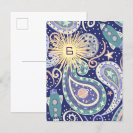 Retro-ruimtesterrenstelsel-verjaardagskaart Uitnodiging Briefkaart