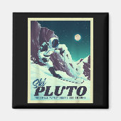 Retro Ruimtetoerisme Ski Pluto Skiër Magneet (Voorkant)