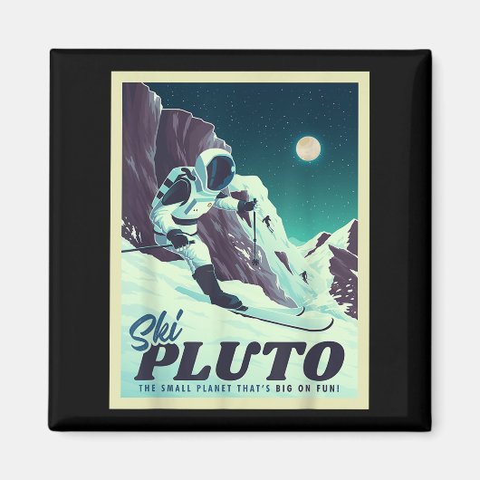 Retro Ruimtetoerisme Ski Pluto Skiër Magneet (Voorkant)