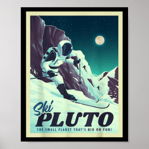 Retro Ruimtetoerisme Ski Pluto Skiër Poster