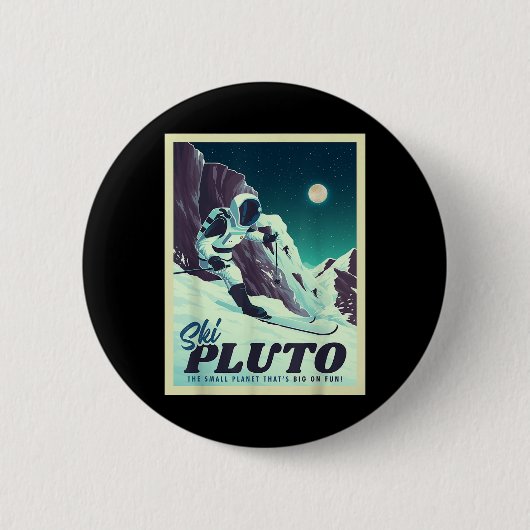 Retro Ruimtetoerisme Ski Pluto Skiër Ronde Button 5,7 Cm (Voorkant)