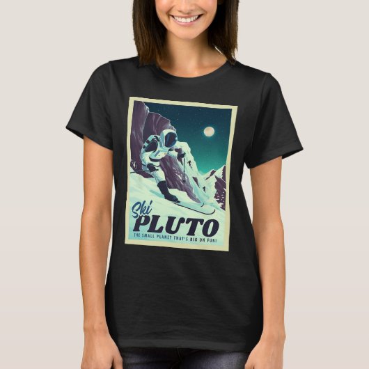 Retro Ruimtetourisme Ski Pluto Skien Skiloper T-shirt (Voorkant)