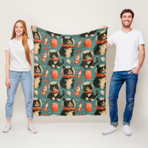 Retro Ruimtevaart Kat Ruimte Patroon Fleece Deken