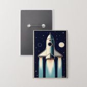 Retro Ruimtevaart Tijdperk 50s Raket Schip Button (Voorkant / Achterkant)
