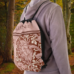 Retro Rust Floral Art Nouveau May Morris Arcadia Trekkoord Rugzakje