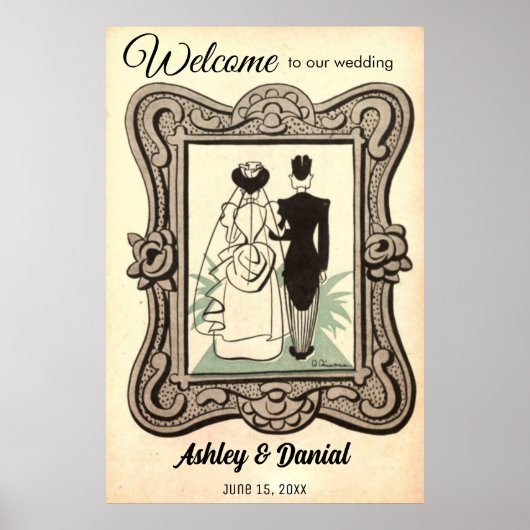 Retro Rustic Bride Groom Welkome bruiloft Poster (Voorkant)