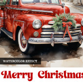 Retro rustic Christmas scene pink car greeting Feestdagenkaart