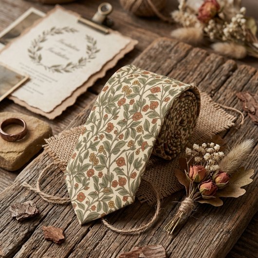 Retro Rustic Floral Olive Green Vine Pattern Stropdas