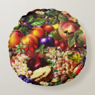 Retro Rustic Fresh Summer Tropical Fruit Vegetable Rond Kussen