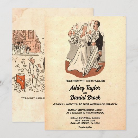  Retro Rustic Funny Bride Groom Old Wedding Kaart (Voorkant / Achterkant)