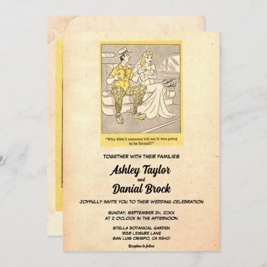  Retro Rustic Funny Couple Comic Wedding Kaart (Voorkant / Achterkant)