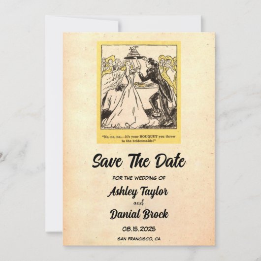  Retro Rustic Funny Wedding Save the Date Kaart (Voorkant)