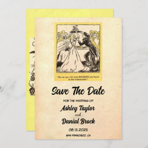 Retro Rustic Funny Wedding Save the Date Kaart
