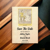 Retro Rustic Funny Wedding Save the Date Kaart