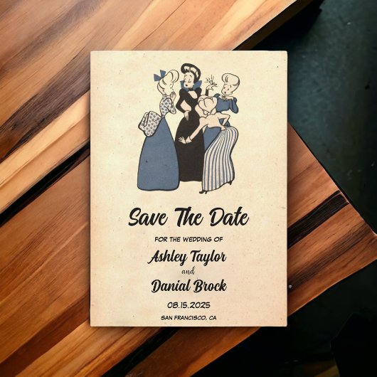 Retro Rustic grappig huwelijk sparen de datum Kaart