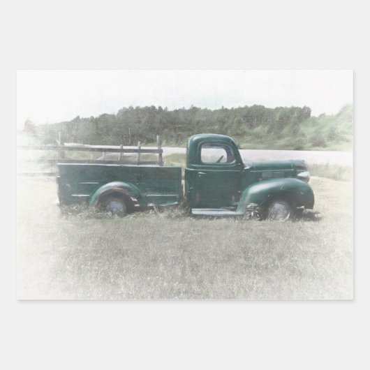  Retro Rustic Green Country Boerderij Truck Inpakpapier Vel (Voorkant 2)