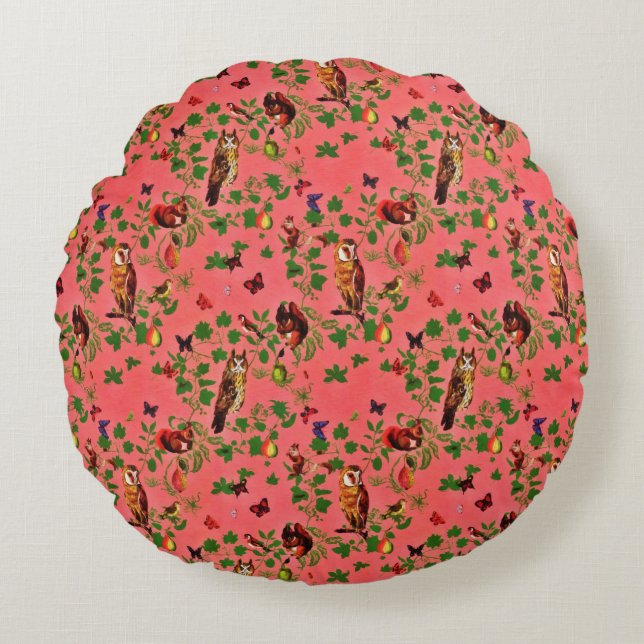 Retro Rustic Greenery Autumn Forest Waterverf Rond Kussen (Voorkant)