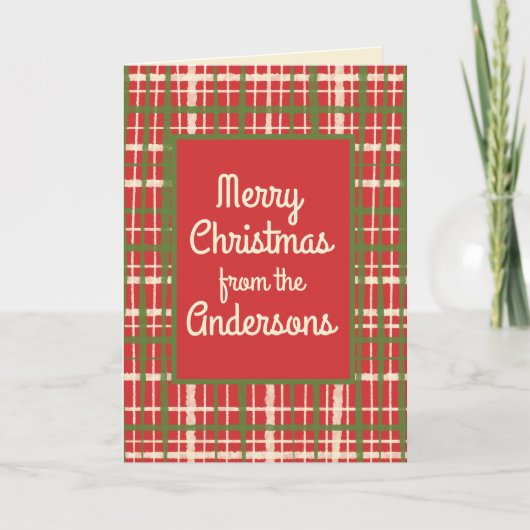 Retro Rustic Kerstmis Plaid Persoonlijk Kaart (Voorkant)