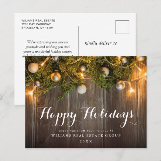 Retro Rustic kerstversier Corporate Greeting Briefkaart (Voorkant / Achterkant)