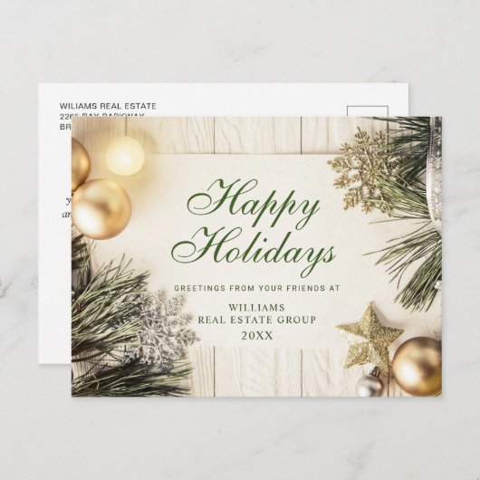 Retro Rustic kerstversier Corporate Greeting Feestdagenkaart (Voorkant / Achterkant)