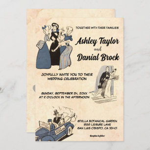  Retro Rustic Modern Comic Stylish Wedding Kaart