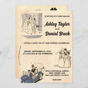  Retro Rustic Old Stylish Modern Wedding Kaart
