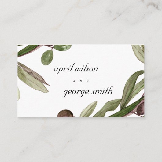 RETRO RUSTIC OLIVE WATERVERF FOLIAGE WEDDING PLAATSKAARTJE (Achterkant)