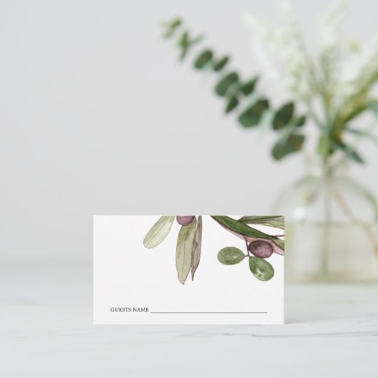 RETRO RUSTIC OLIVE WATERVERF FOLIAGE WEDDING PLAATSKAARTJE (Staand voorkant)