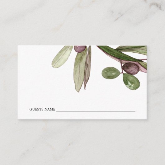 RETRO RUSTIC OLIVE WATERVERF FOLIAGE WEDDING PLAATSKAARTJE (Voorkant)