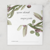 RETRO RUSTIC OLIVE WATERVERF FOLIAGE WEDDING PLAATSKAARTJE (Buitenkant ongevouwen)