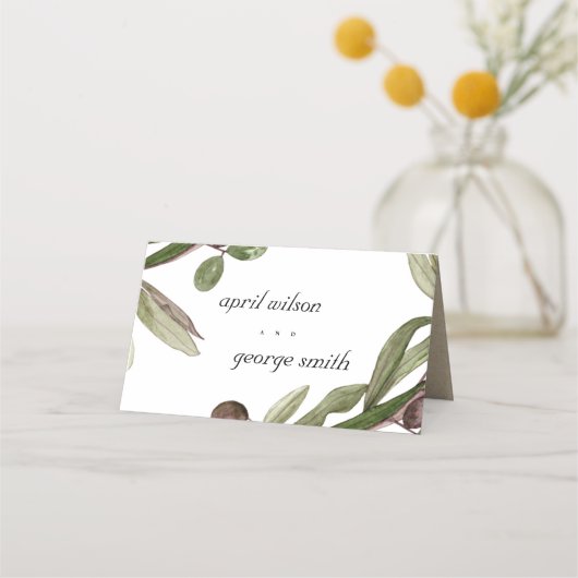 RETRO RUSTIC OLIVE WATERVERF FOLIAGE WEDDING PLAATSKAARTJE (Achterkant)