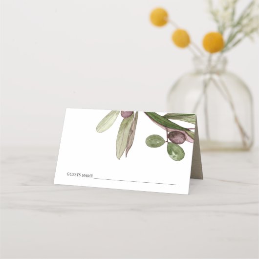 RETRO RUSTIC OLIVE WATERVERF FOLIAGE WEDDING PLAATSKAARTJE (Voorkant)