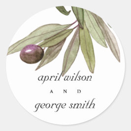 RETRO RUSTIC OLIVE WATERVERF FOLIAGE WEDDING RONDE STICKER
