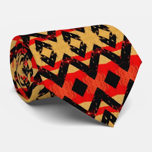 Retro Rustic Red Black Gold Pattern Stropdas (Opgerold)