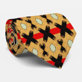 Retro Rustic Red Black Gold Pattern Stropdas (Opgerold)