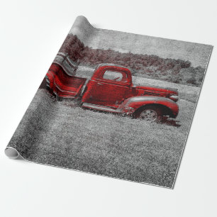 Retro Rustic Red Grey Boerderij Truck Cadeaupapier