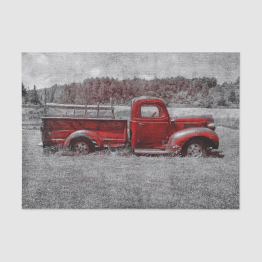  Retro Rustic Red Grey Boerderij Truck Tissuepapier (Voorkant)