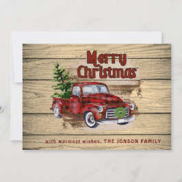 Retro Rustic Red Truck met kerstfeestjes Feestdagenkaart