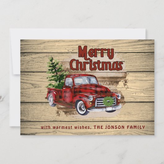 Retro Rustic Red Truck met kerstfeestjes Feestdagenkaart (Voorkant)