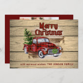Retro Rustic Red Truck met kerstfeestjes Feestdagenkaart (Voorkant / Achterkant)