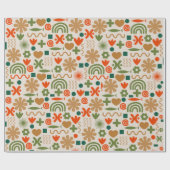 Retro Rustic Scandinavian Kerstpattern Cadeaupapier (Vlak)