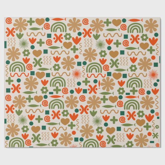 Retro Rustic Scandinavian Kerstpattern Cadeaupapier (Vlak)