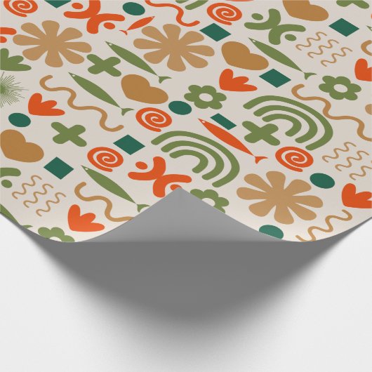 Retro Rustic Scandinavian Kerstpattern Cadeaupapier (Hoek)